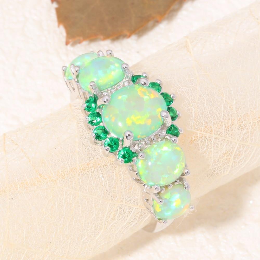 Vibrant Green Fire Opal and Quartz Inlay Ring in Sterling Silver - Lucid Fantasy 