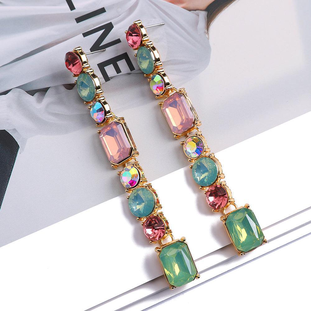 Vibrant Longline Crystal Drop Earrings - Lucid Fantasy 