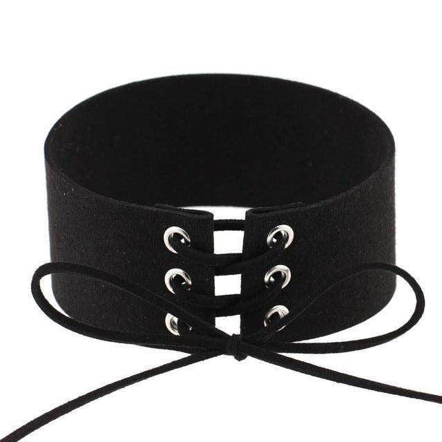 Vibrant Wide Width Lace-Up Choker with Adjustable Bow Tie - Lucid Fantasy 