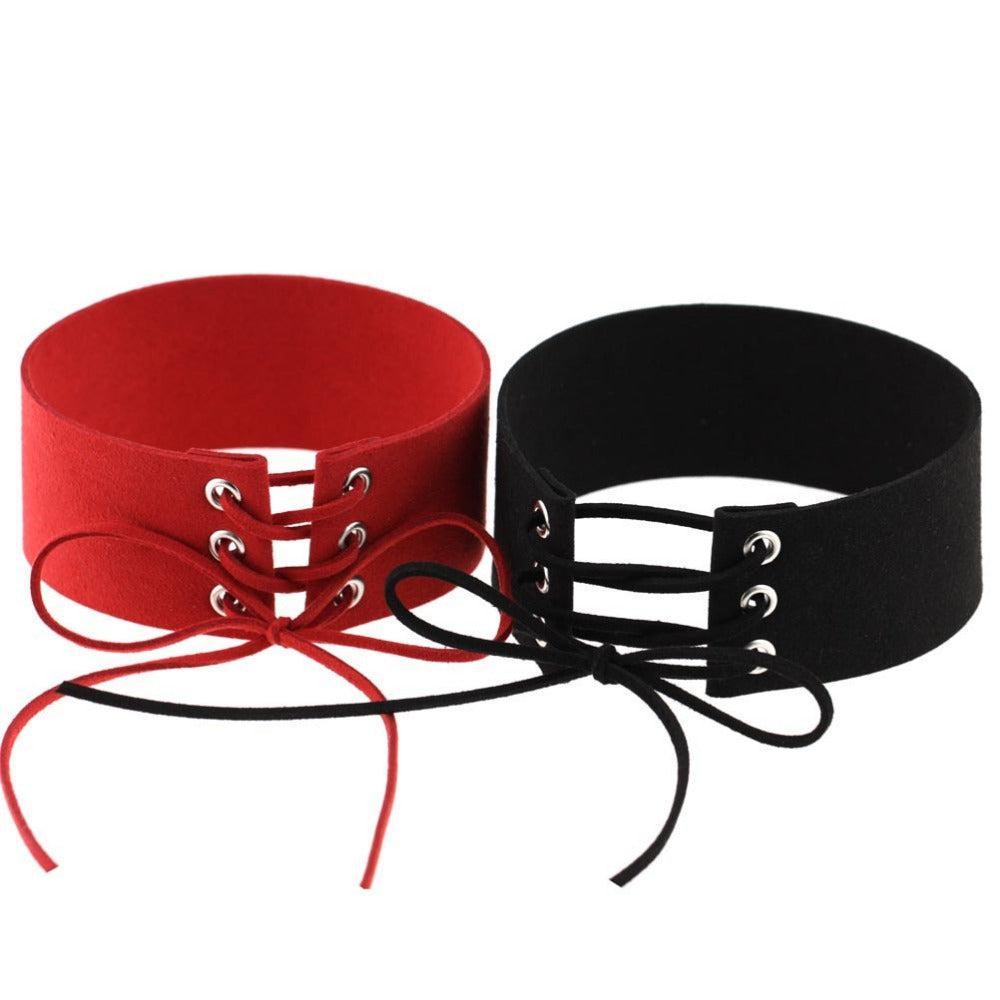 Vibrant Wide Width Lace-Up Choker with Adjustable Bow Tie - Lucid Fantasy 