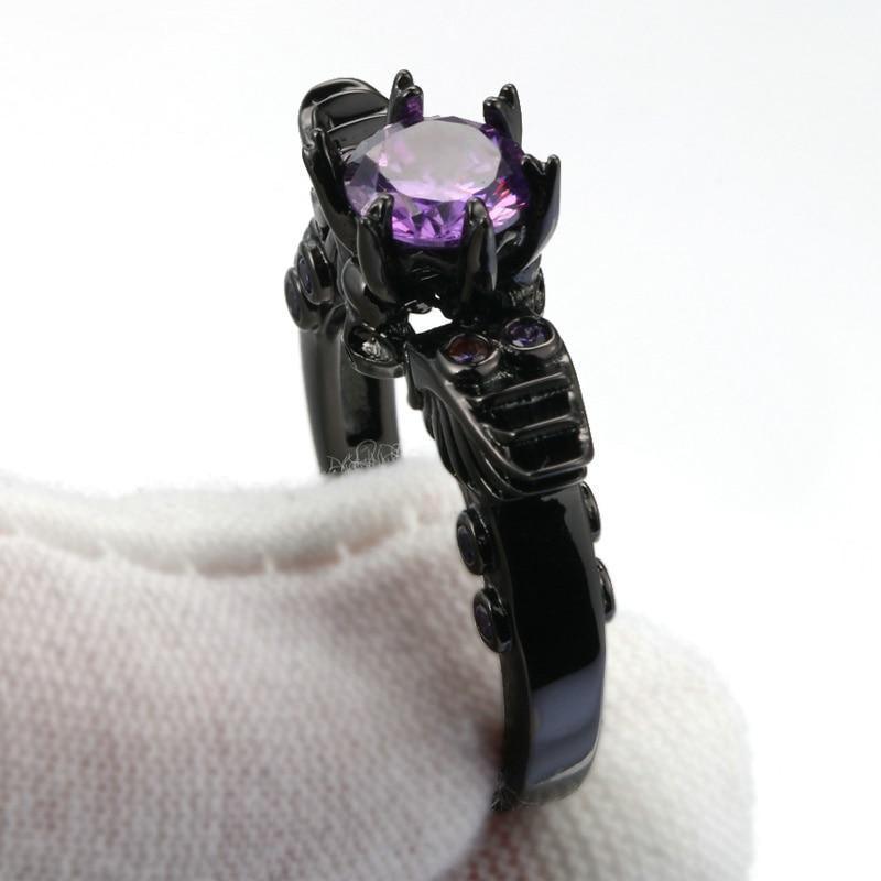 Violet Claw-Set Gothic Skull and Wings Ring - Lucid Fantasy 