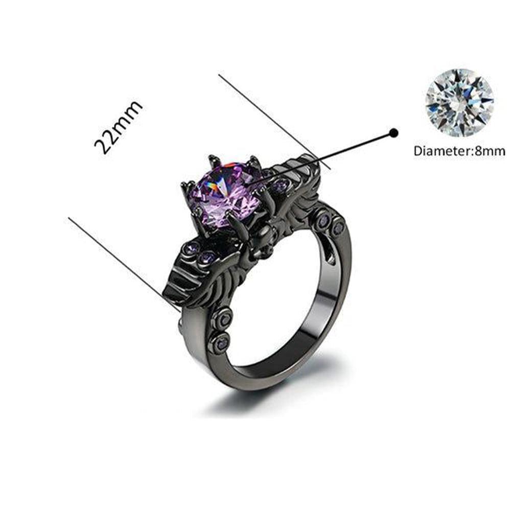 Violet Claw-Set Gothic Skull and Wings Ring - Lucid Fantasy 