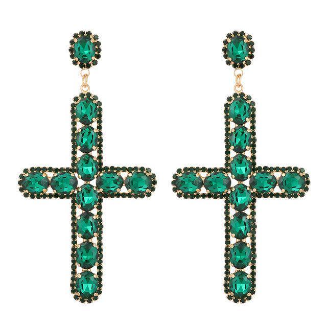 Vivid Crystal Cross Dangle Earrings - 7 Stunning Shades Available - Lucid Fantasy 