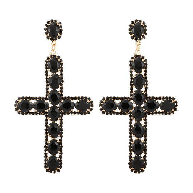 Vivid Crystal Cross Dangle Earrings - 7 Stunning Shades Available - Lucid Fantasy 