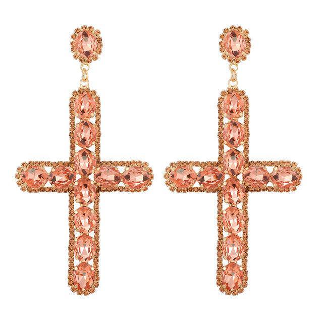 Vivid Crystal Cross Dangle Earrings - 7 Stunning Shades Available - Lucid Fantasy 