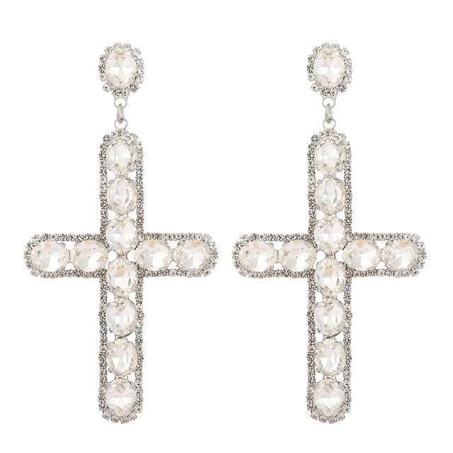 Vivid Crystal Cross Dangle Earrings - 7 Stunning Shades Available - Lucid Fantasy 