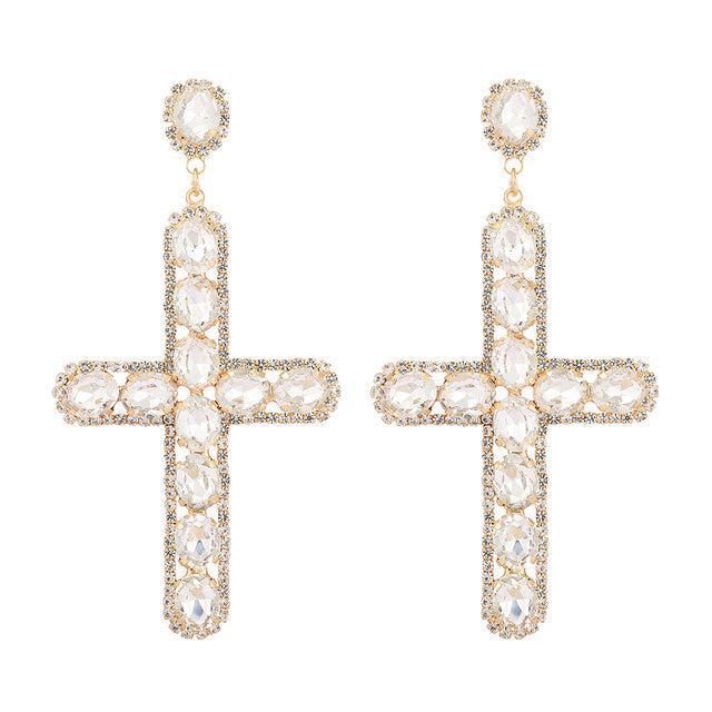 Vivid Crystal Cross Dangle Earrings - 7 Stunning Shades Available - Lucid Fantasy 