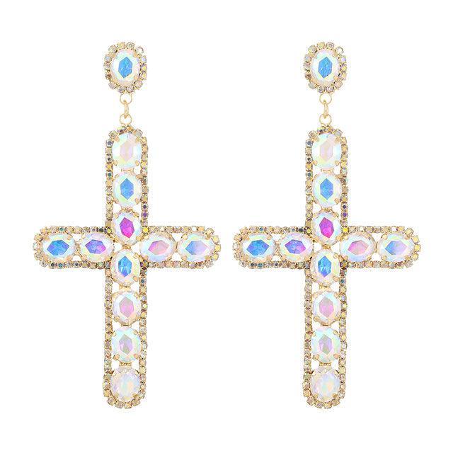 Vivid Crystal Cross Dangle Earrings - 7 Stunning Shades Available - Lucid Fantasy 