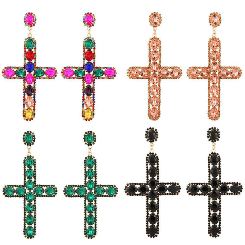 Vivid Crystal Cross Dangle Earrings - 7 Stunning Shades Available - Lucid Fantasy 