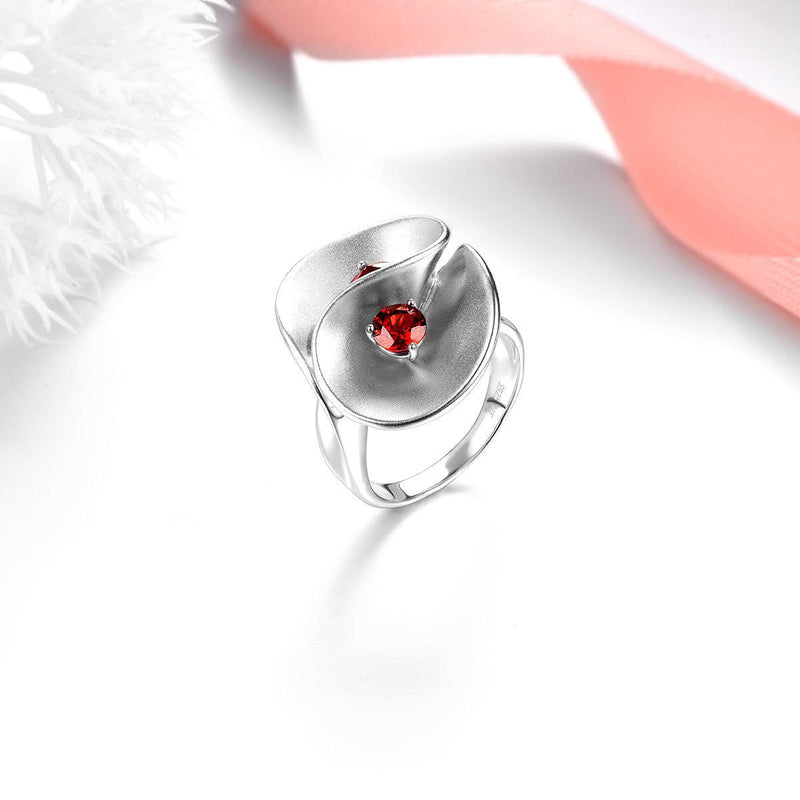 Wavy Sterling Silver Double Stone Ring Featuring 1.8ct Red Garnet - Lucid Fantasy 