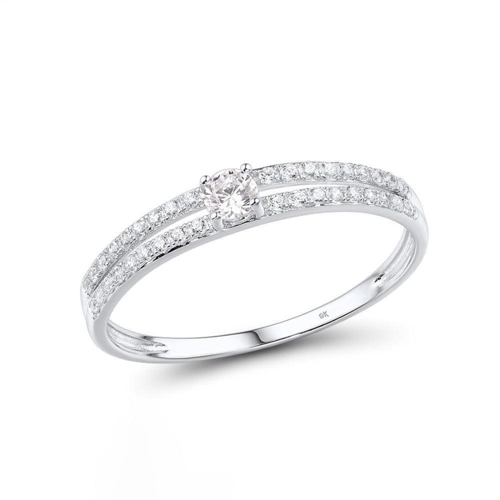 White Gold (9k) Double Band Cutout Ring with 37PCS - 0.53ct White CZ Pave - Lucid Fantasy 