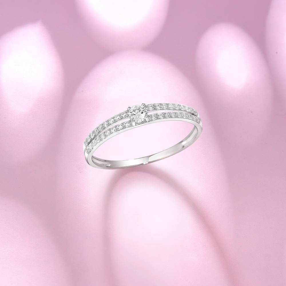 White Gold (9k) Double Band Cutout Ring with 37PCS - 0.53ct White CZ Pave - Lucid Fantasy 