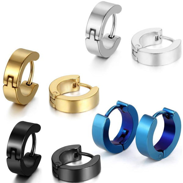Wide Gauge Stainless Steel Metallic Hoop Earrings