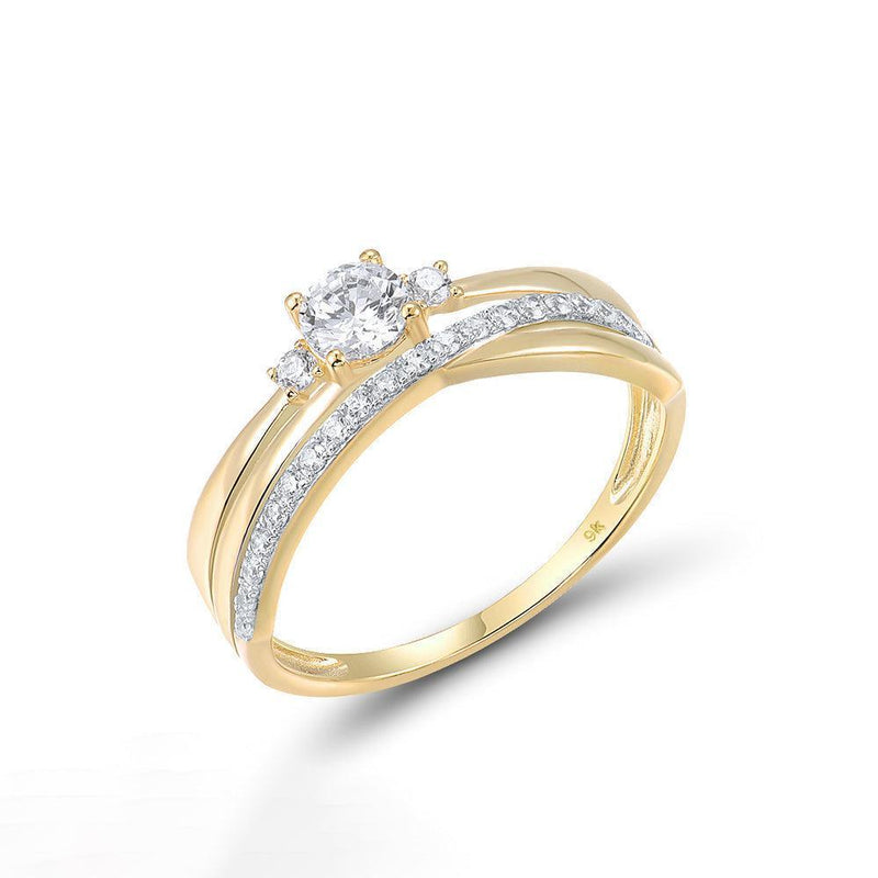 Yellow Gold (9k) Cross Band Cutout Formal Ring with 23PCS - 0.93ct White CZ Pave - Lucid Fantasy 