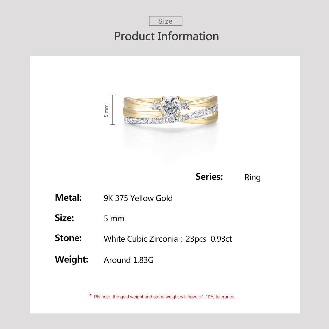 Yellow Gold (9k) Cross Band Cutout Formal Ring with 23PCS - 0.93ct White CZ Pave - Lucid Fantasy 