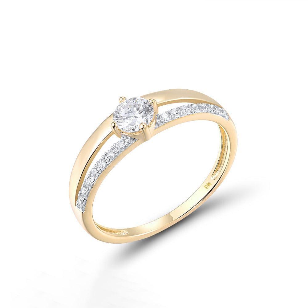 Yellow Gold (9k) Cutout Formal Ring with 15PCS - 0.77ct White CZ Pave - Lucid Fantasy 