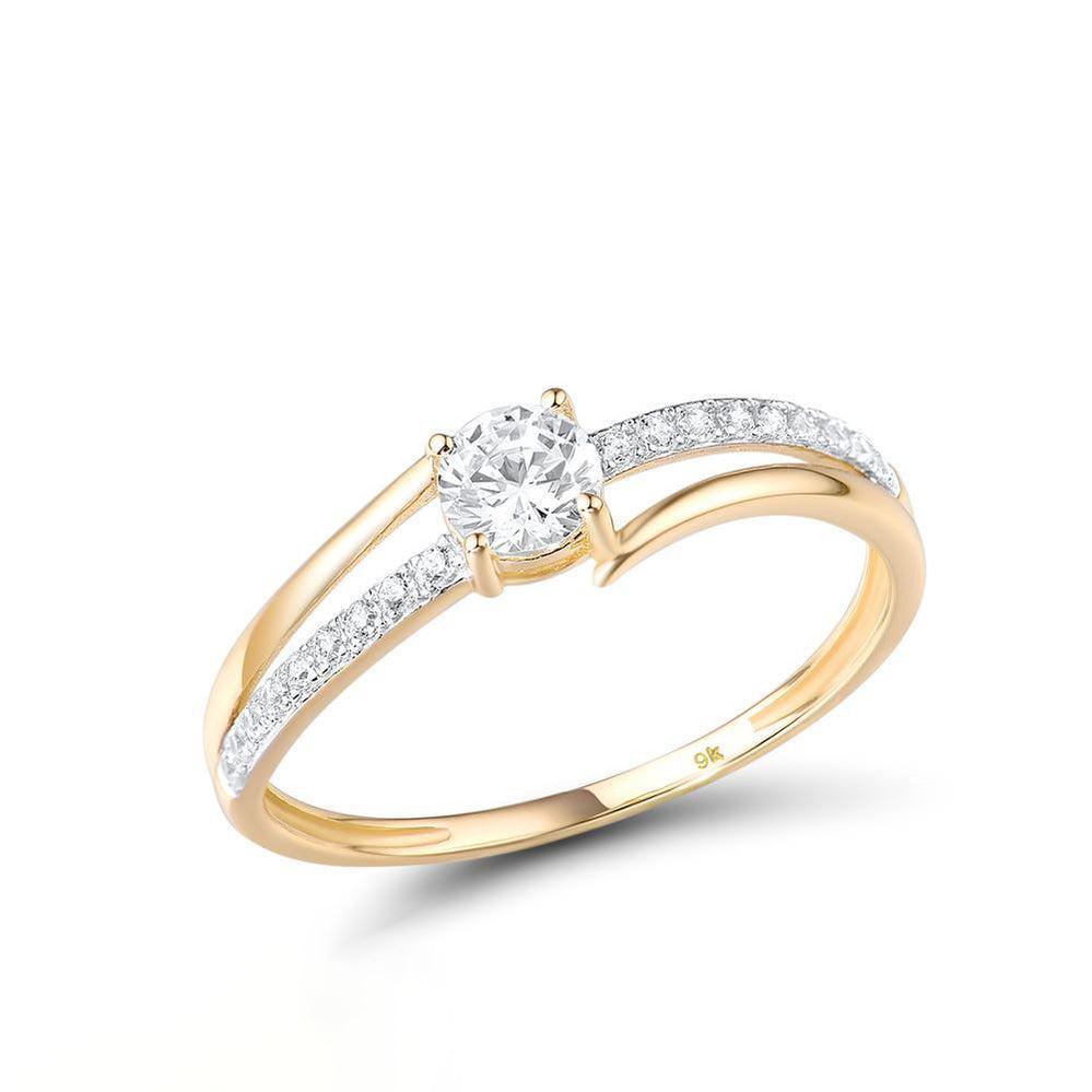 Yellow Gold (9k) Swirl Cutout Ring with 19PCS - 0.61ct White CZ Pave - Lucid Fantasy 