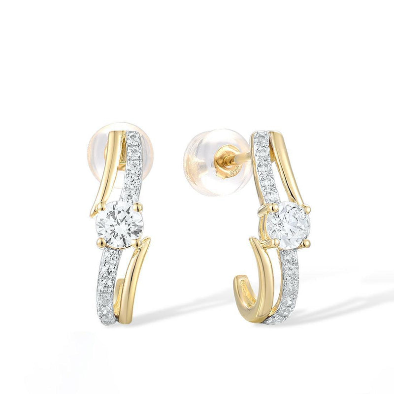 Yellow Gold (9k) Swirl Cutout Stud Dangle Drop Earrings with 26PCS - 0.82ct White CZ Pave - Lucid Fantasy 