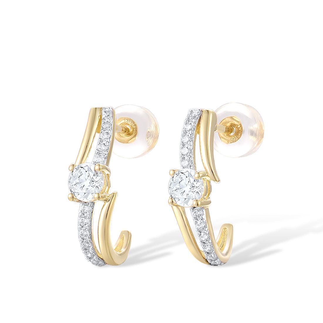 Yellow Gold (9k) Swirl Cutout Stud Dangle Drop Earrings with 26PCS - 0.82ct White CZ Pave - Lucid Fantasy 