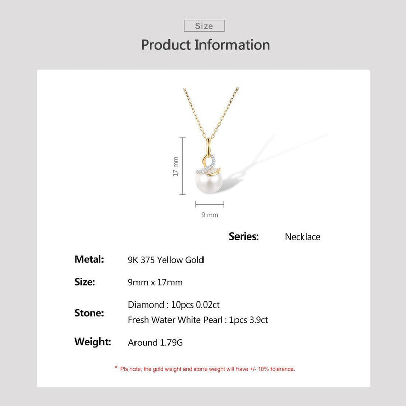 Yellow Gold (9k) Swirl Drop Pendant Necklace with 10PCS - 0.02 Diamond Pave and 3.9ct White Pearl - Lucid Fantasy 