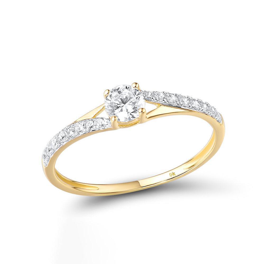 Yellow Gold (9k) Swirl Formal Ring with 17PCS - 0.7ct White CZ Pave - Lucid Fantasy 