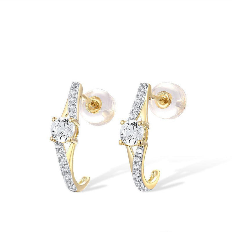 Yellow Gold (9k) Swirl Stud Dangle Drop Earrings with 26PCS - 0.82ct White CZ Pave - Lucid Fantasy 