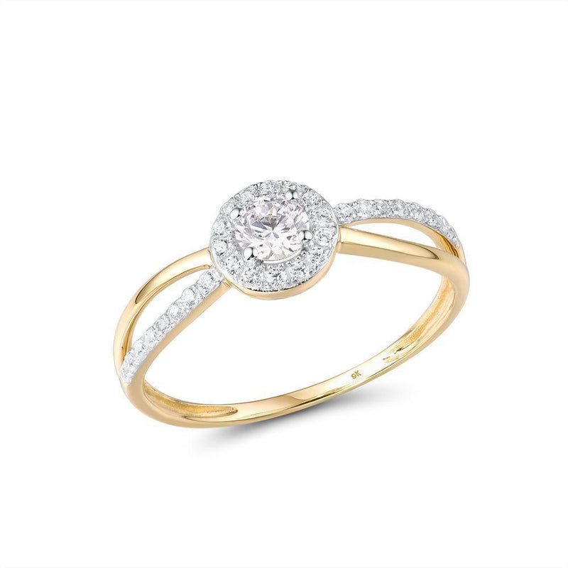 Yellow Gold (9k) Twist Swirl Cutout Halo Ring with 31PCS - 0.66ct White CZ Pave - Lucid Fantasy 