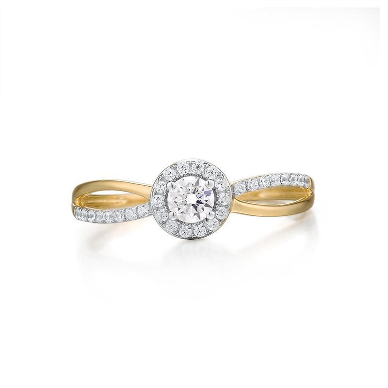 Yellow Gold (9k) Twist Swirl Cutout Halo Ring with 31PCS - 0.66ct White CZ Pave - Lucid Fantasy 