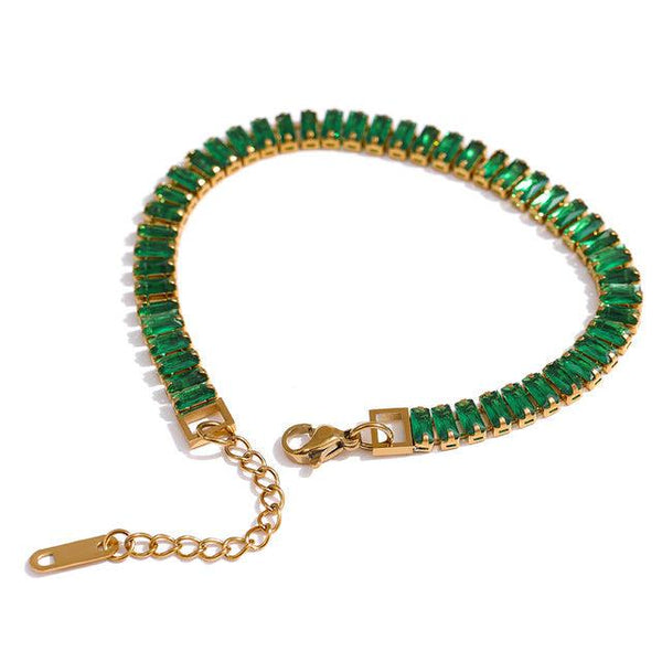 Yhpup Waterproof Jewelry Stainless Steel Colorful Aaa Cubic Zirconia Bracelet For Women Luxury Bling 18 K Bangle Bracelet - Bracelets